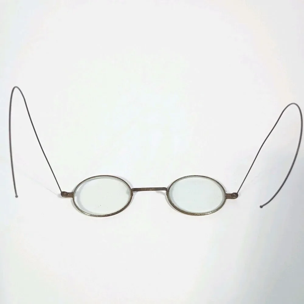 Antique Oval Wire Frame Reading Glasses Ear Hook Glass Lenses Vintage Spectacles